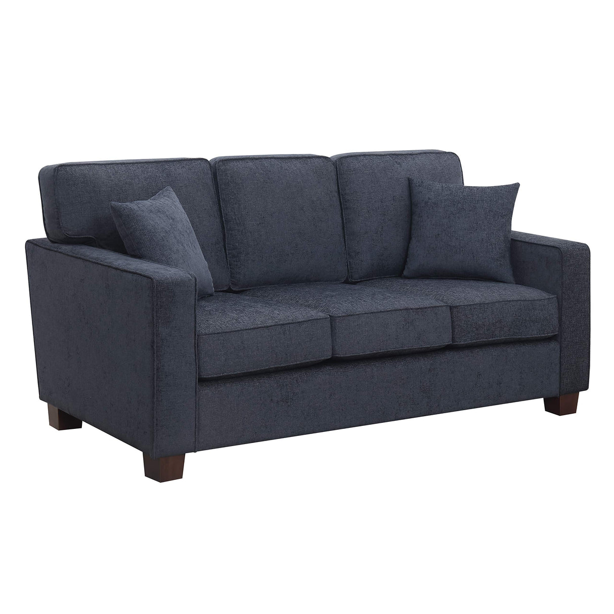 Russell 3 Seater Sofa with 2 Pillows and Coffee Finished Legs, Navy