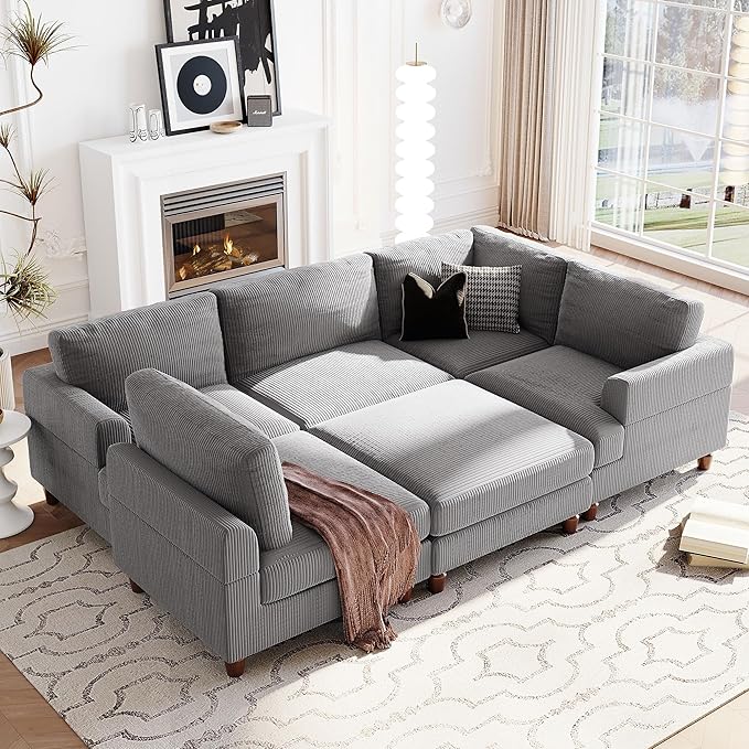 122.8" Modular Sectional Sofa Couch with Moveable Ottoman