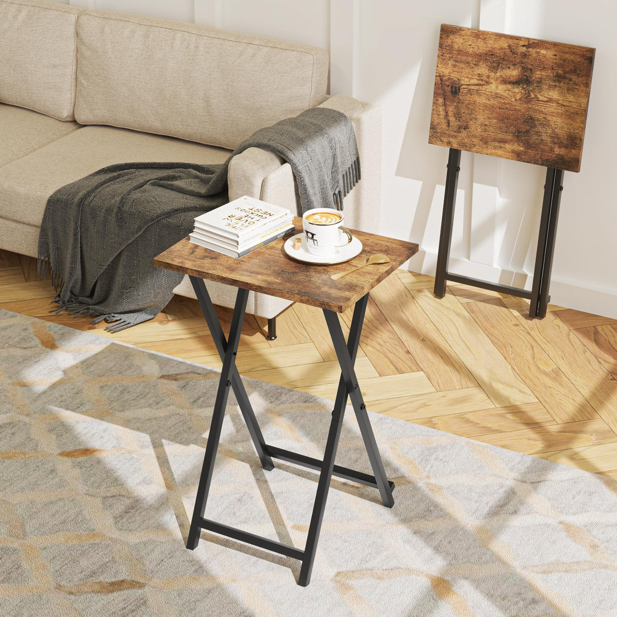 Foldable TV Trays, Small Folding Table, TV Trays Table Set of 2, TV Dinner Tray