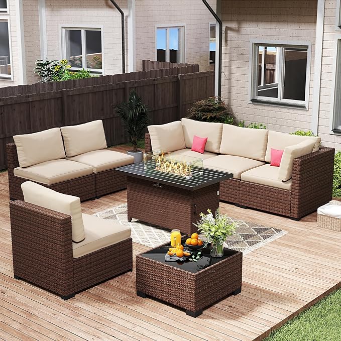 7 Piece Patio Furniture Set, Outdoor Furniture Patio Sectional Sofa Set