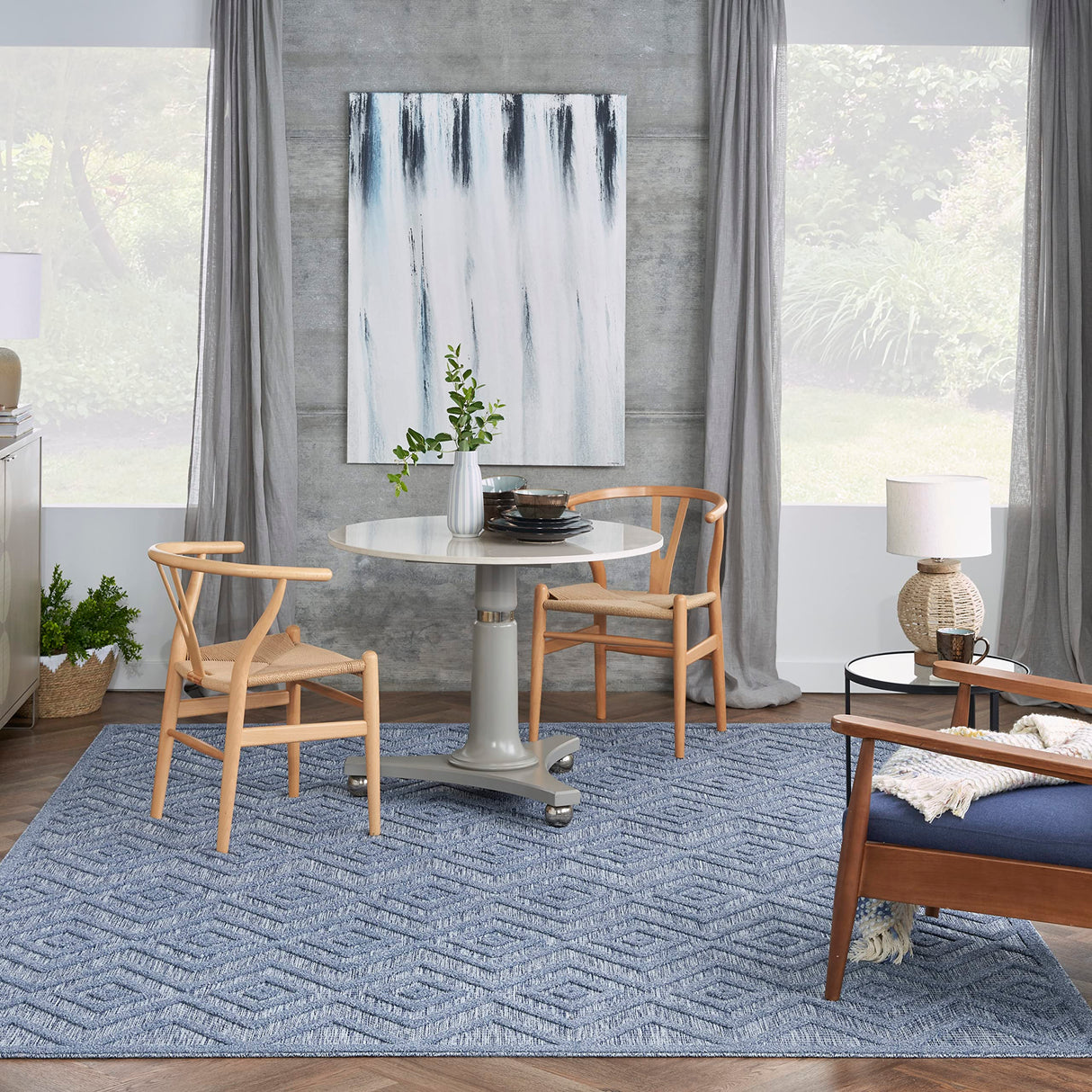 Versatile Indoor/Outdoor Denim Blue 7' x 10' Area Rug, Easy Cleaning