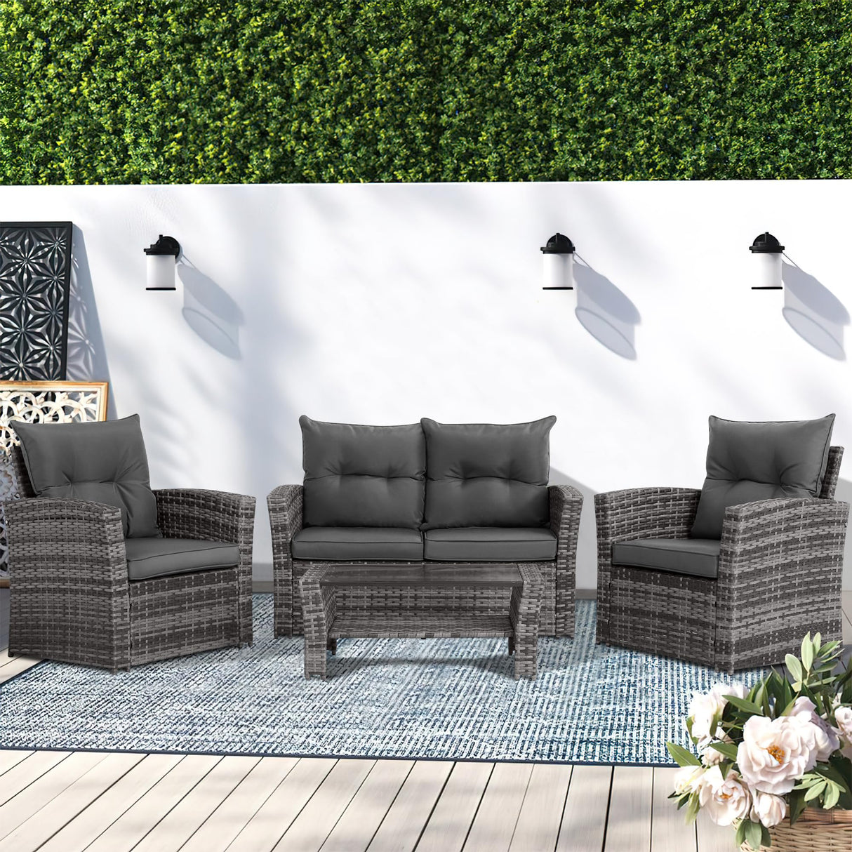 4 Piece Outdoor Patio Furniture Set, Outdoor Sectional Furniture