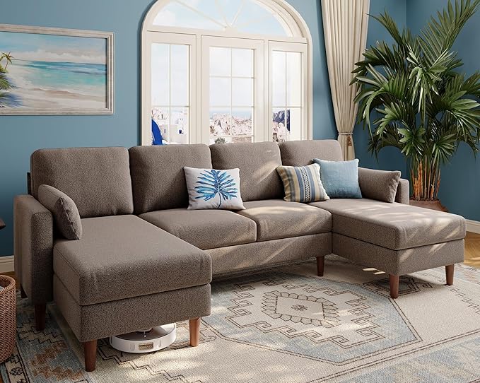 Sectional Sofa, Chenille U-Shaped Couch with Chaises