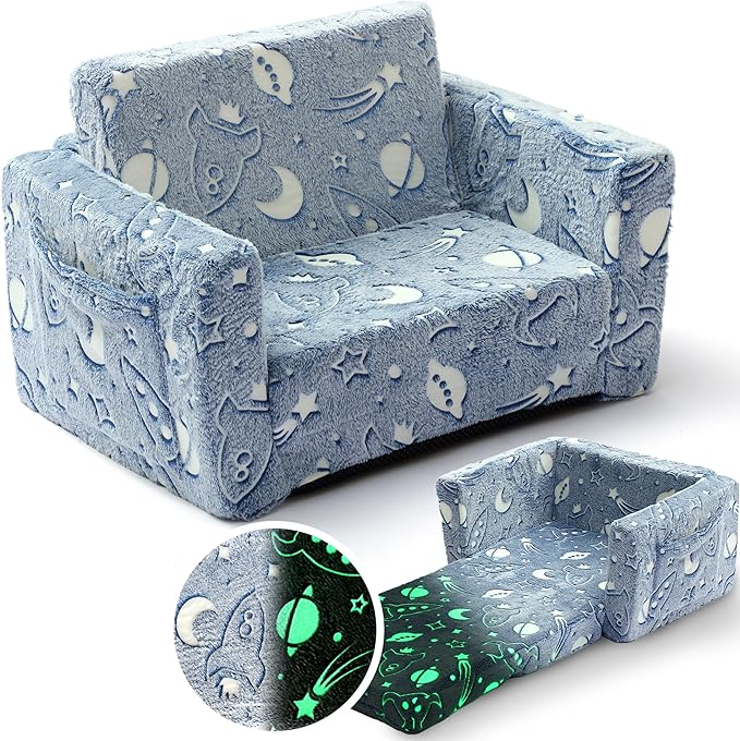 Toddler Sofa Bed – Fold Out Couch with Washable Plush Cover