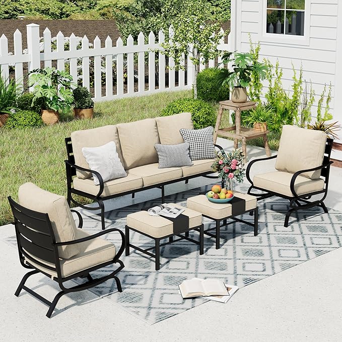 Patio Furniture Sets 5 Pcs Outdoor Metal Conversation Sets 5 Seats with 1 x 3-Seat Sofa