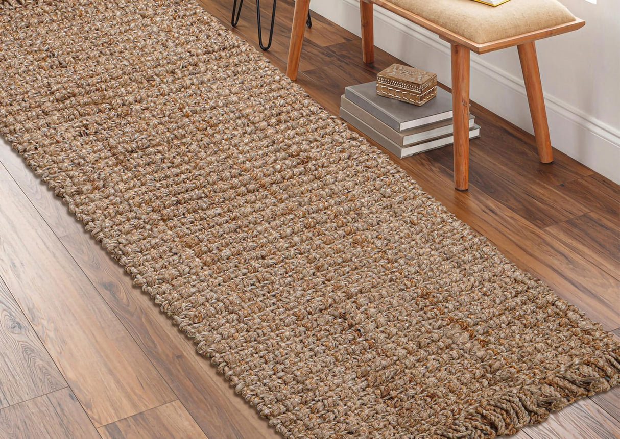 Hand Woven Jute Runner Rug 22"x72" - Natural, Reversible Farmhouse Boho Rustic