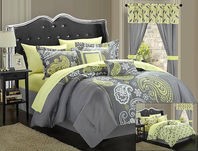 20-Piece Comforter Reversible Paisley Print Complete Bed in a Bag with Sheet Set,