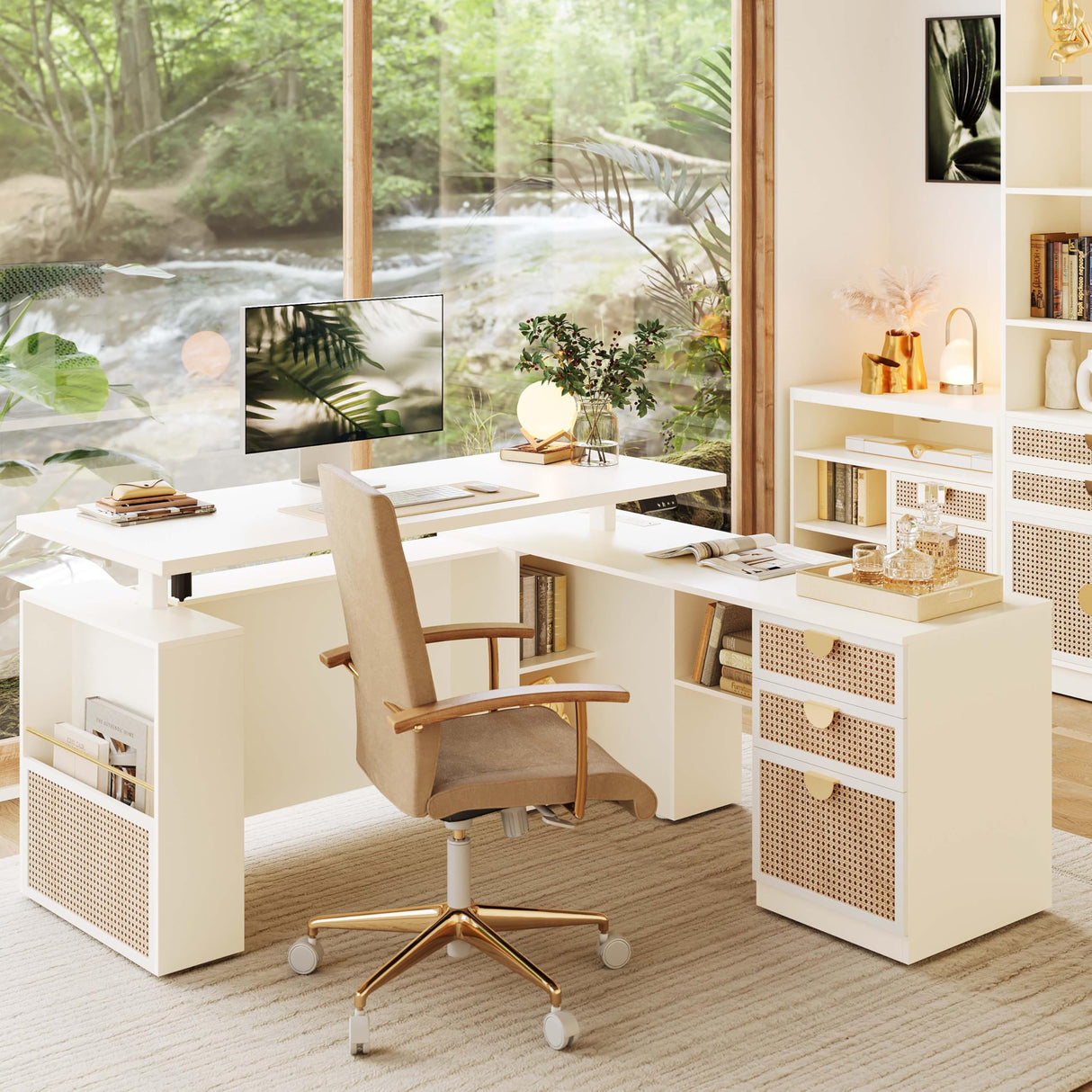 63" Standing Desk with File Cabinet, Privacy Panel, AC/USB, 1.18" Desktop