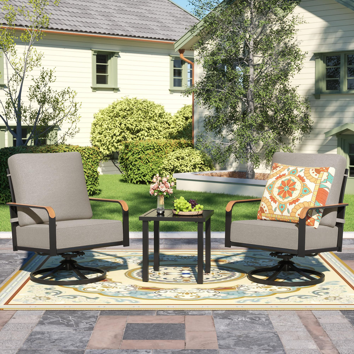 Outdoor Bistro Set, 3 Piece Swivel Glider Rocking Chairs Patio Conversation Furniture