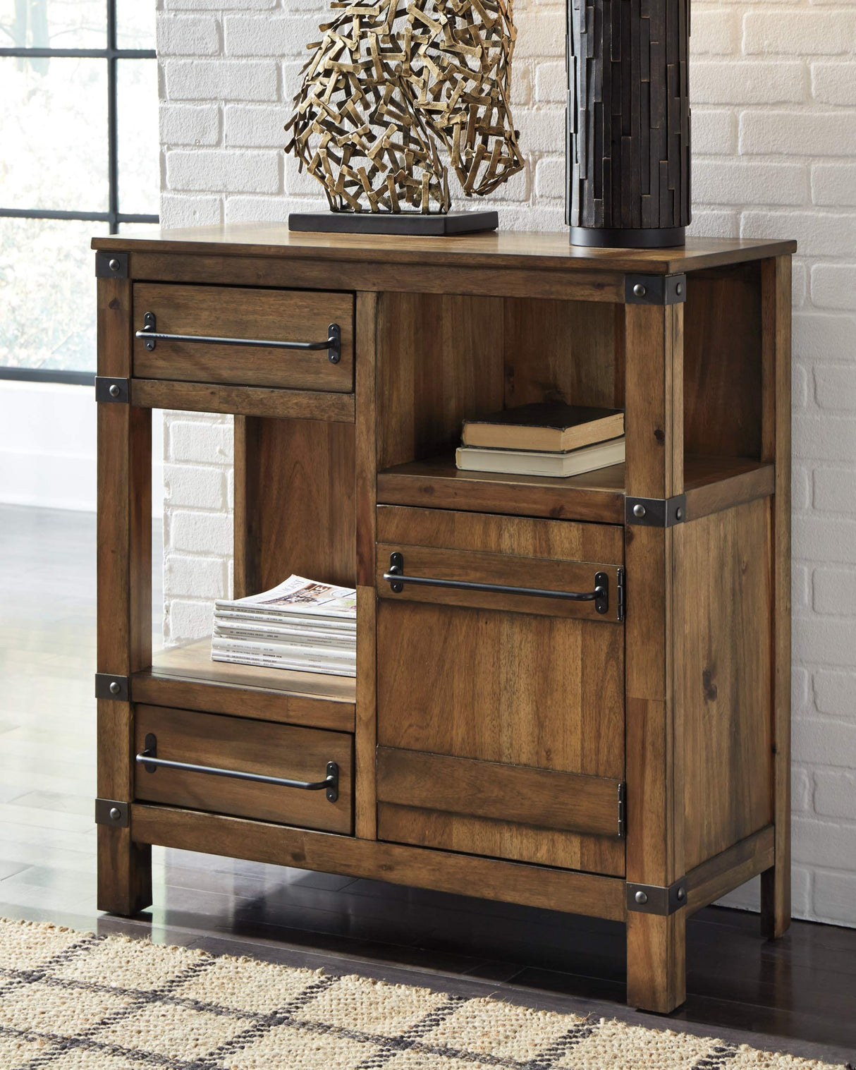 Roybeck Industrial Accent Cabinet with 2 Shelves, 1 Adjustable Shelf and 2 Drawers