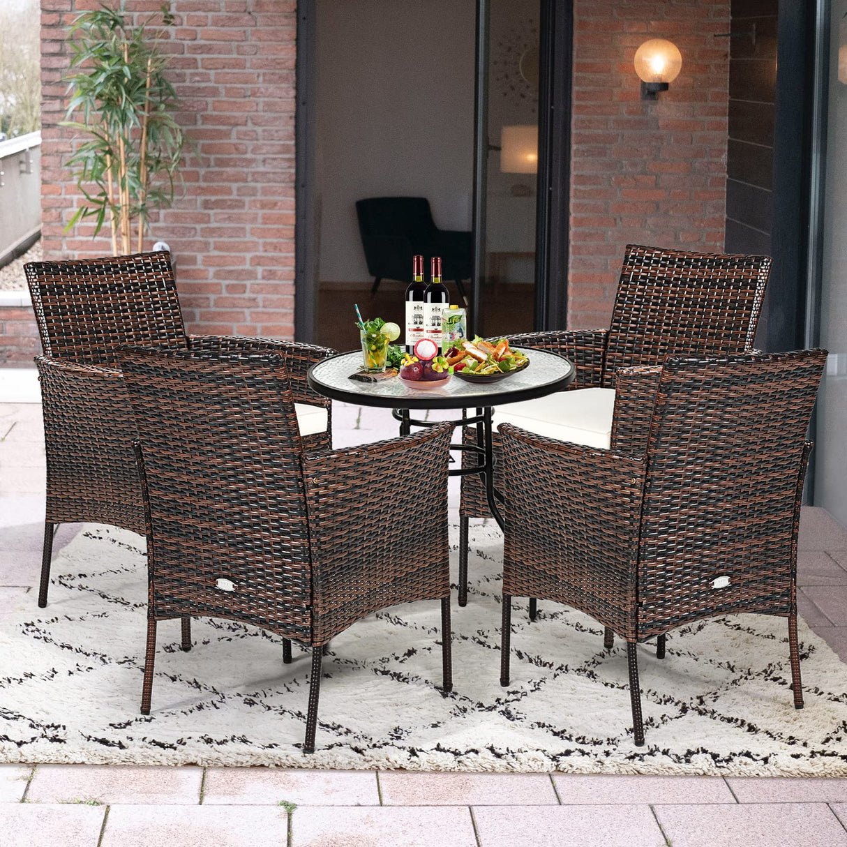 Wicker Patio Chairs Set of 4, Indoor Outdoor PE Rattan Armchairs w/Cane Back