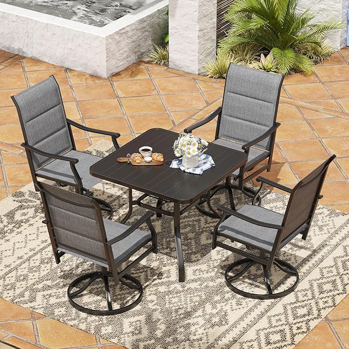 Outdoor Dining Set for 6, 7-Piece Patio Table and Chairs Set, 6 x Swivel Patio Dining Chairs