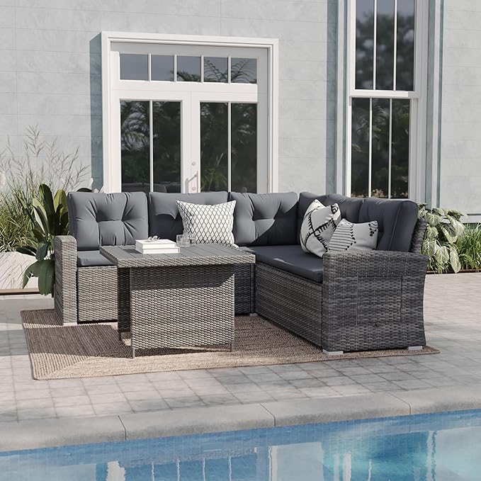 Pomfret Indoor/Outdoor Wicker Rattan Conversation Set, Dining Table