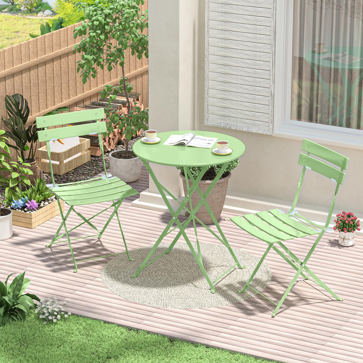 3 Piece Bistro Set, Folding Patio Furniture Set, Outdoor Table and Chairs Set for Patio