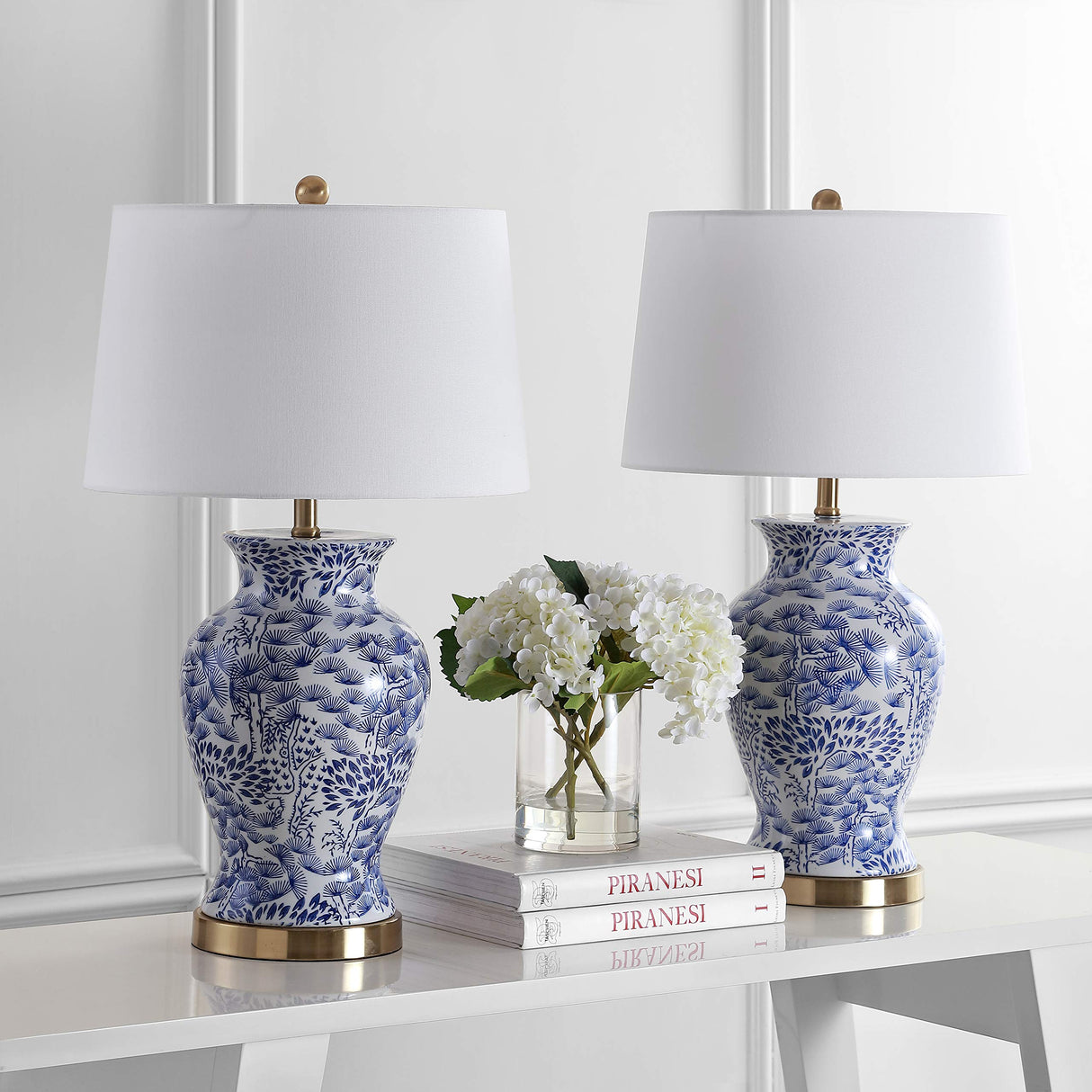 SAFAVIEH Lighting Collection Alona Blue/ White Chinoiserie 28-inch Bedroom Living Room Home Office Desk Nightstand Table Lamp Set of 2 (LED Bulbs Included)