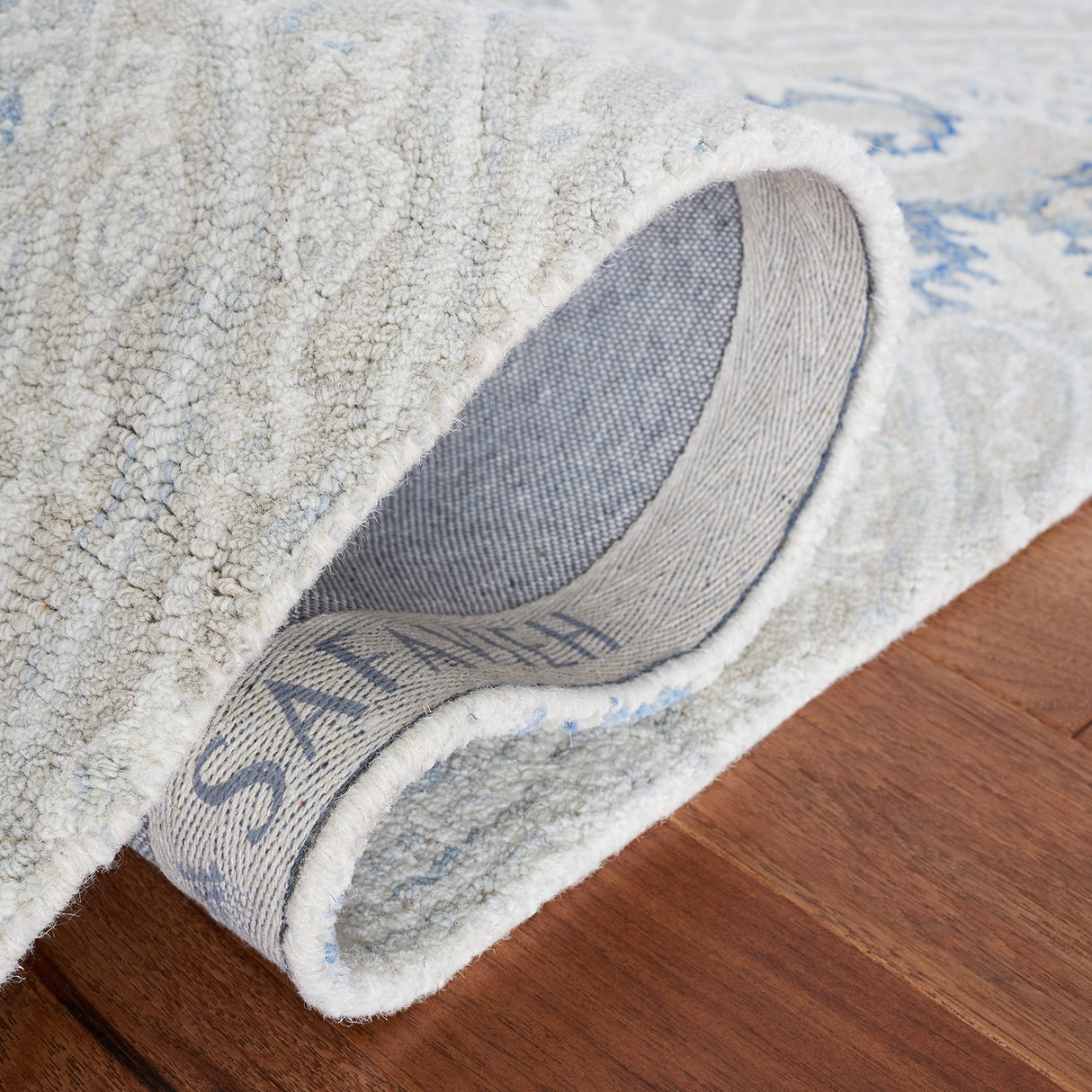 Micro-Loop Collection Area Rug - 5' Square, Blue & Ivory, Handmade Wool