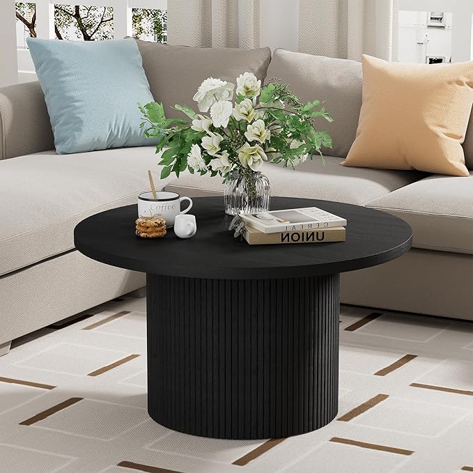 35.4”Round Coffee Table, Modern Coffee Table, Wood Table & Center Table for Living