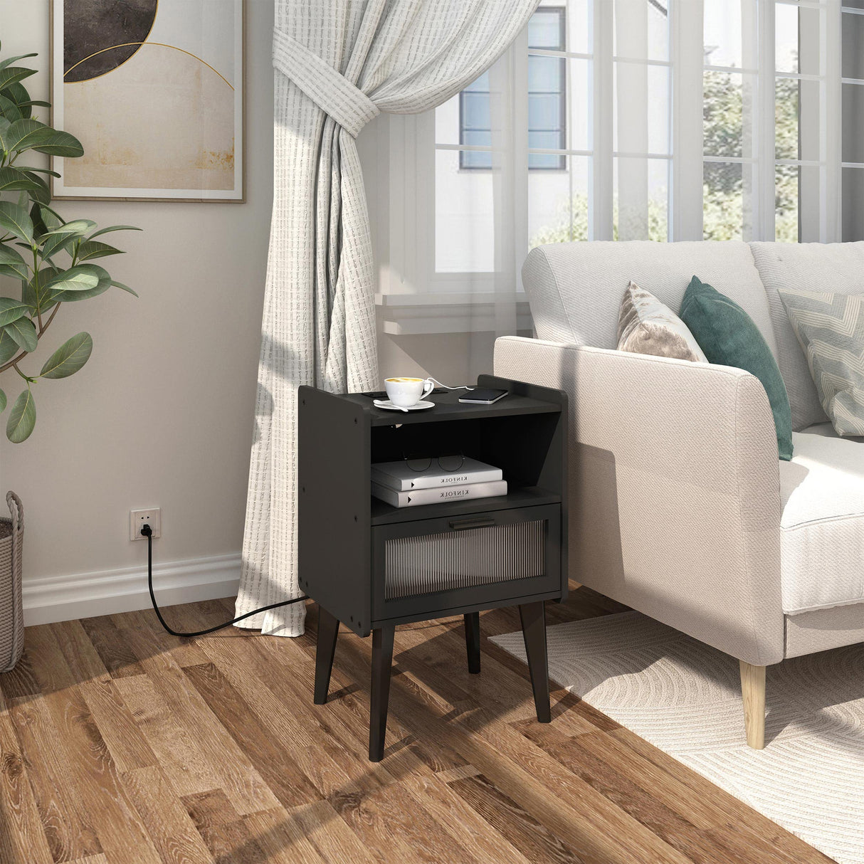 Nightstand with Charging Station, Bedside Tables, End Table Side Table