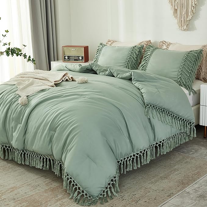 Queen Comforter Set Burnt Orange, 3 Pieces Boho Terracotta Lightweight Fall Bedding