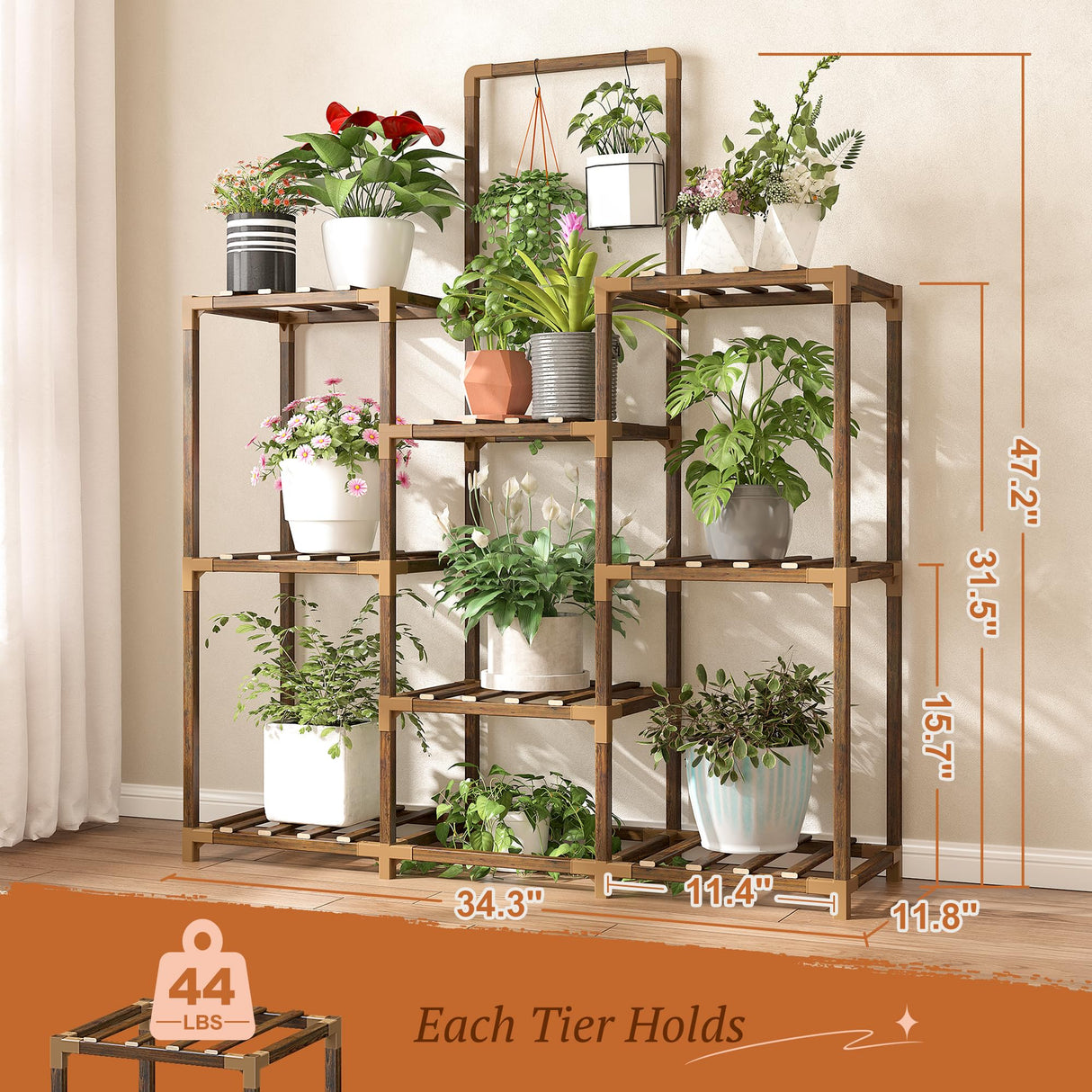 EverBloom 3-Row Large Wooden Plant Stand