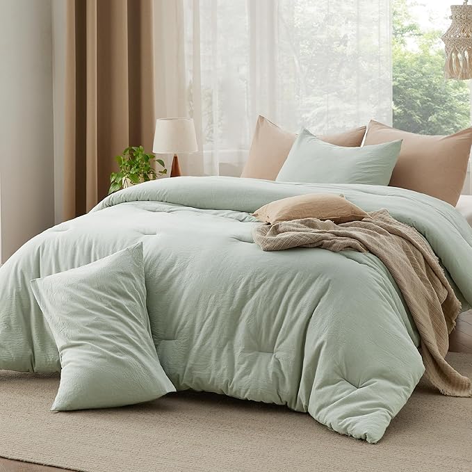 Comforter Set Queen Size Taupe - Cotton Fabric with Microfiber Inner Fill