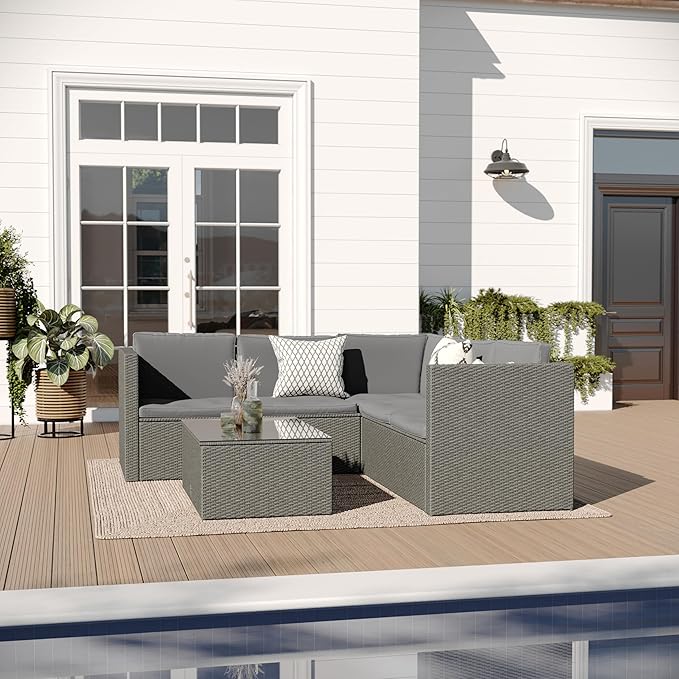 Ginger All Weather PE Rattan Sectional Sofa with Coffee Table and Included Cushions