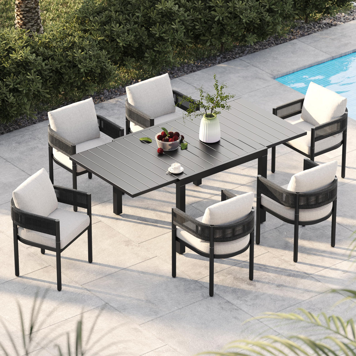 Expandable Patio Dining Table for 4-6 Person, 39.5-79" Aluminum Metal Rectangle