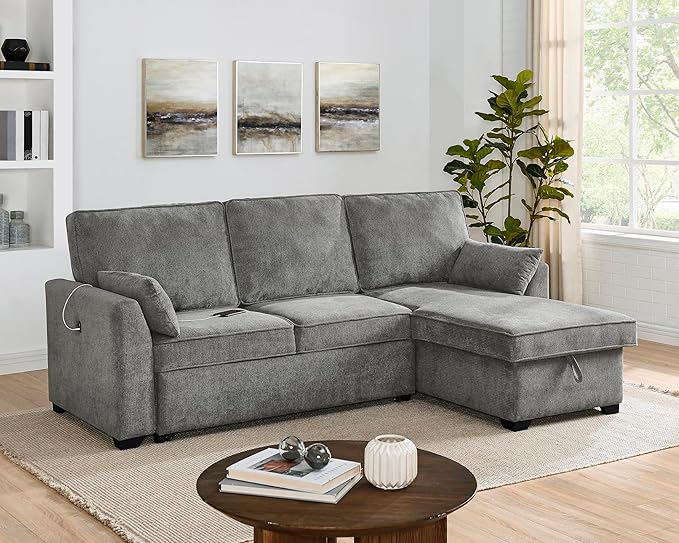 Oversized Convertible Tufted Sleeper Sectional Sofa with Pull Out Sleeper Couch Bed