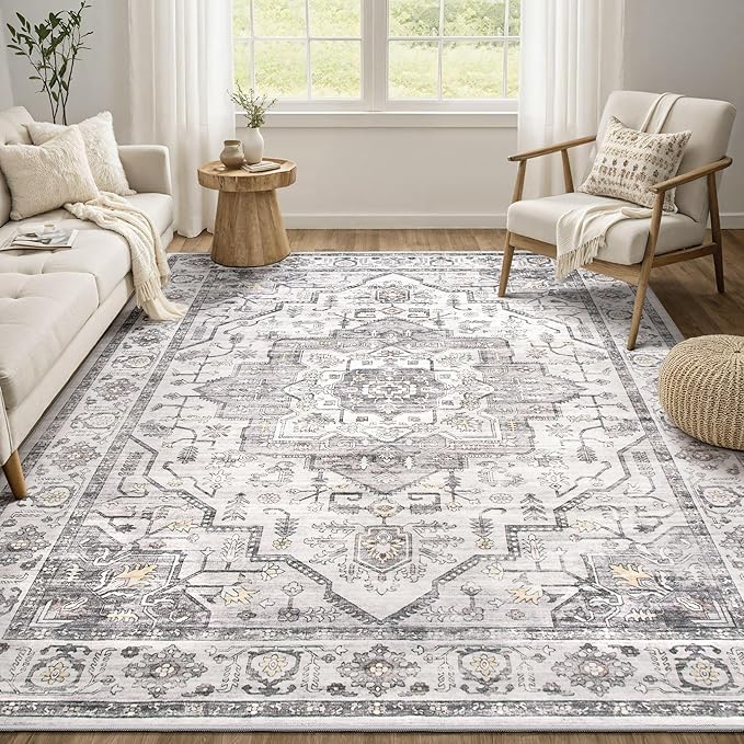 Oushak Home Traditional Charcoal 5'5" x 7'3" Area -Rug, Easy -Cleaning, Non Sheddin