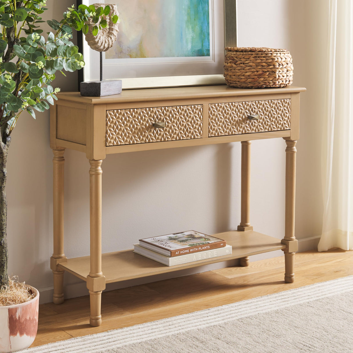 Collection Halton Camel Brown 2-Drawer Console Table for Living Room Foyer Bedroom