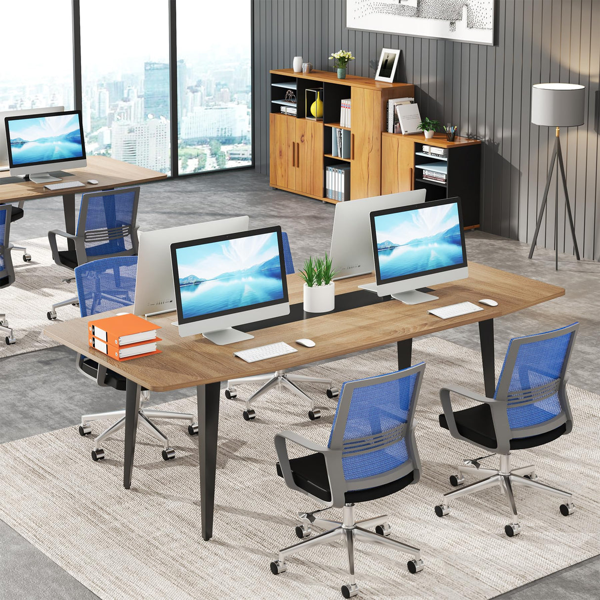 Conference Table, 70.86L x 35.43W x 29.52H Inches Boat Shaped Meeting Table, Modern