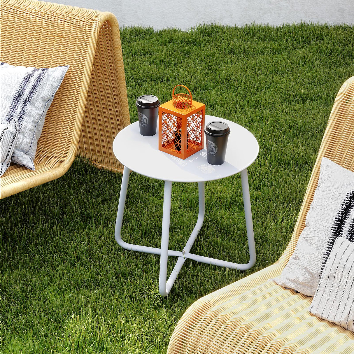 Small Round Patio Metal Side Snack Table, Accent Anti-Rust Steel Coffee Table