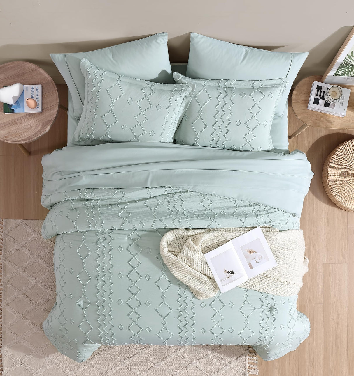 Queen Comforter Set 7 Pieces, Boho Tufted Bedding Comforter Sets for All Seasons