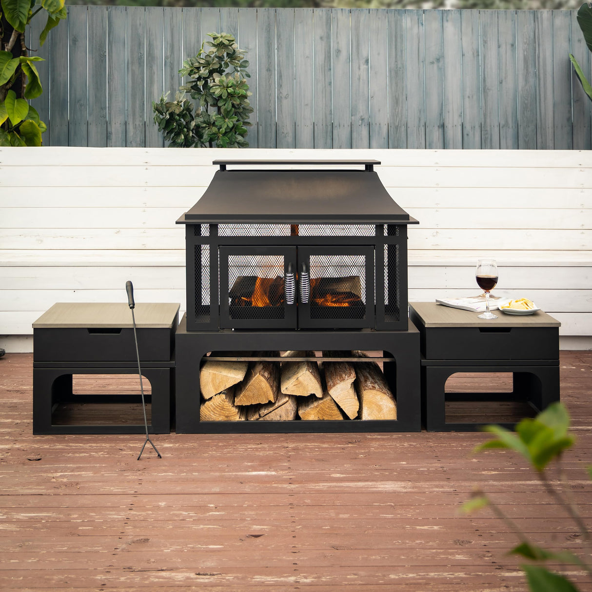 70 Inch Rectangular Outdoor Fireplace - Steel Woodburning Fireplace