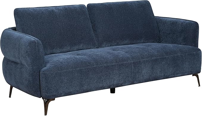 Lively Chenille Upholstered Modern Track Arm Sofa Blue