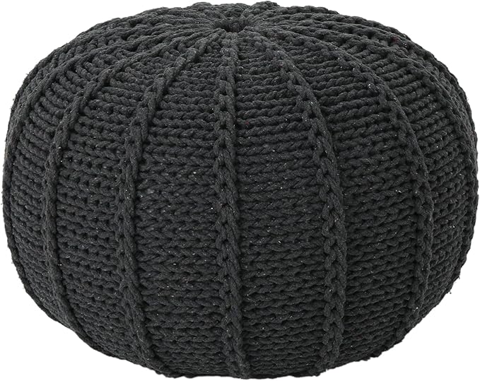 Agatha Knitted Cotton Pouf, Beige Small