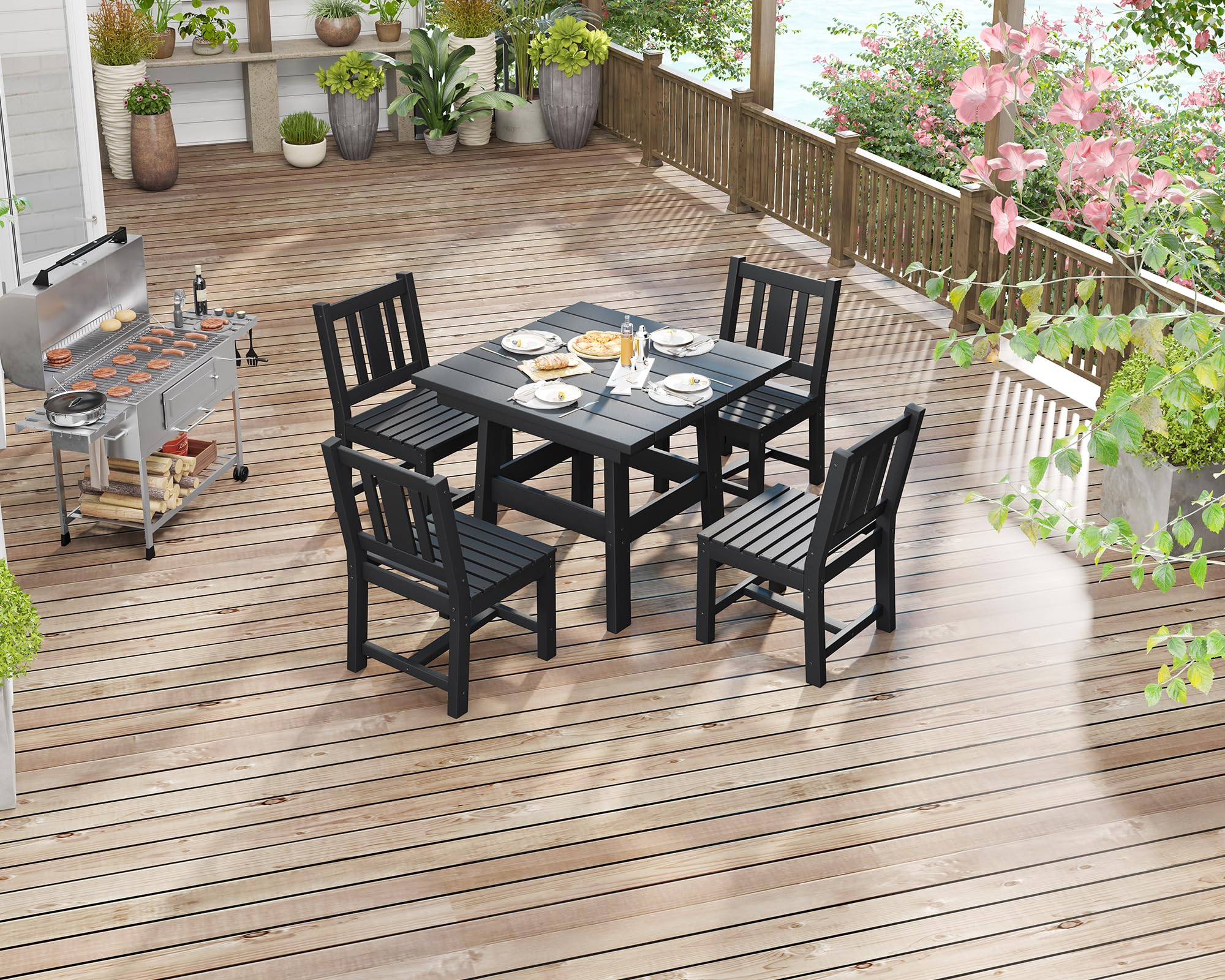 5 PCS Outdoor Dining Set with 4 Chairs, 36.8'' HDPE Outdoor Table and Chairs