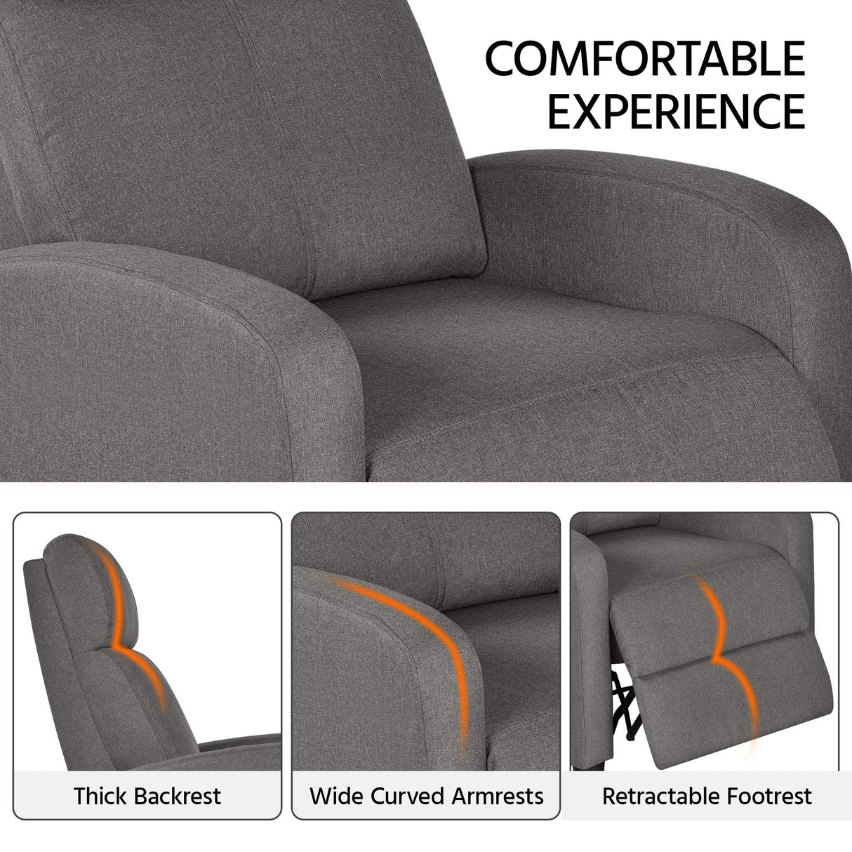 Home Theater Seating Fabric Recliner Chair Modern Single Living Room Reclining Sofa