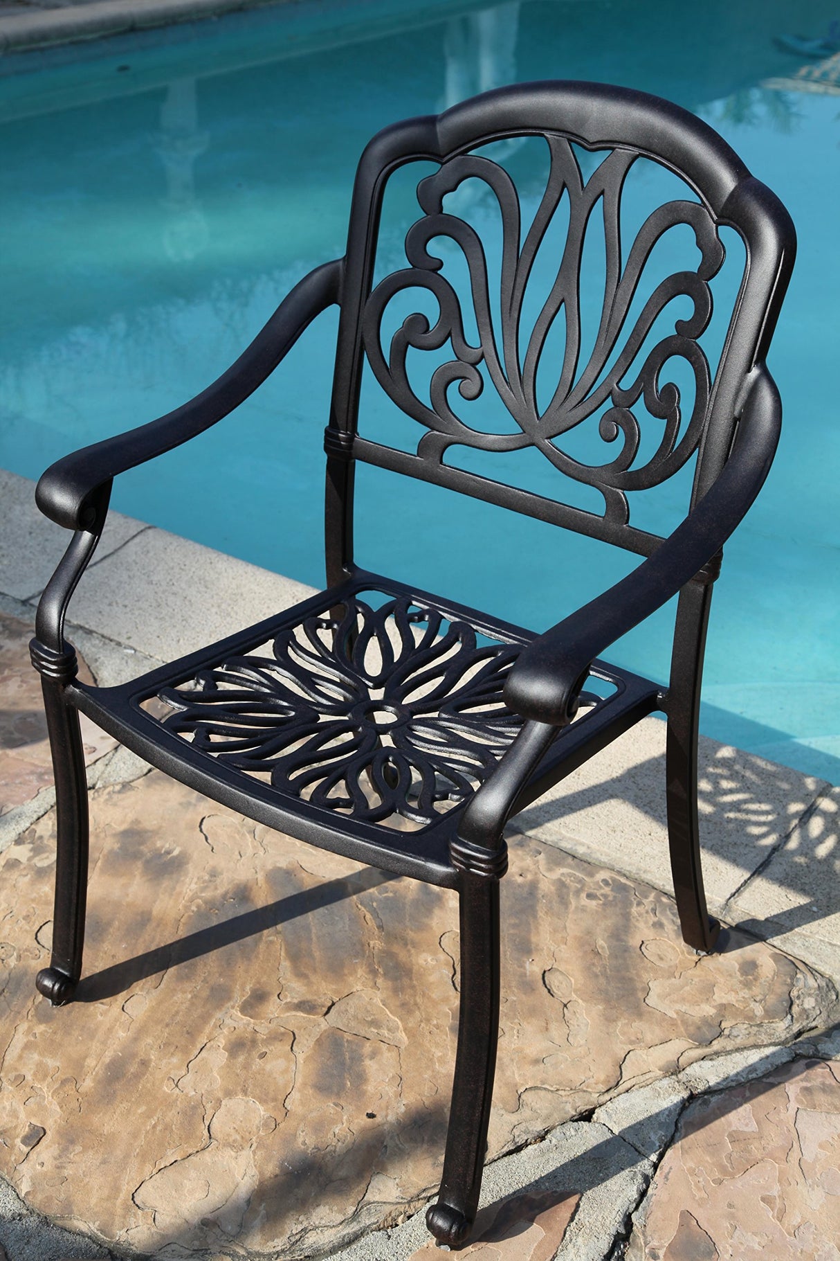 Patio Elisabeth Collection Cast Aluminum 5 Piece Rosedown Dining Set with 4 Arm Chairs