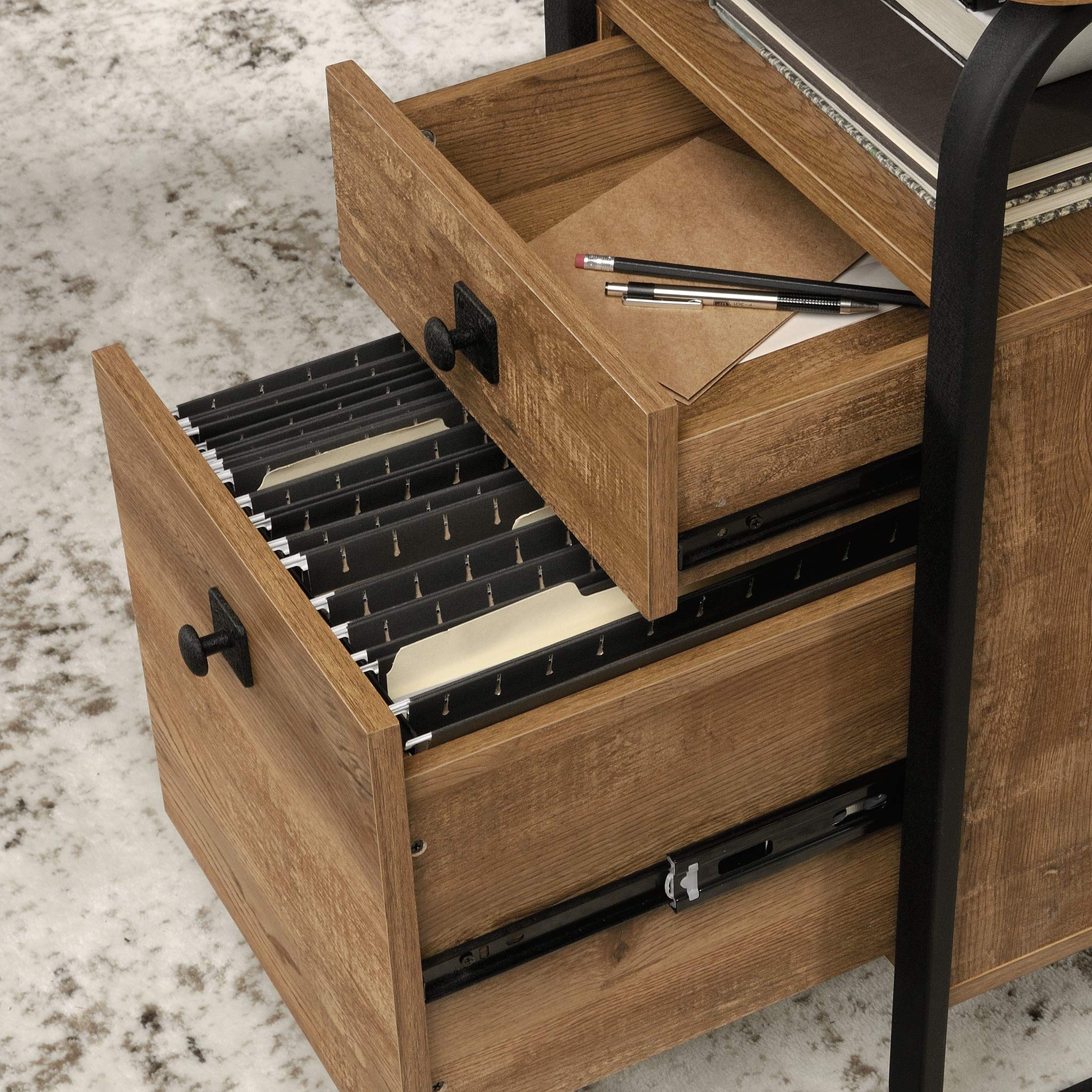 Station House L-Desk, L: 59.76" x W: 57.17" x H: 29.69", Etched Oak Finish