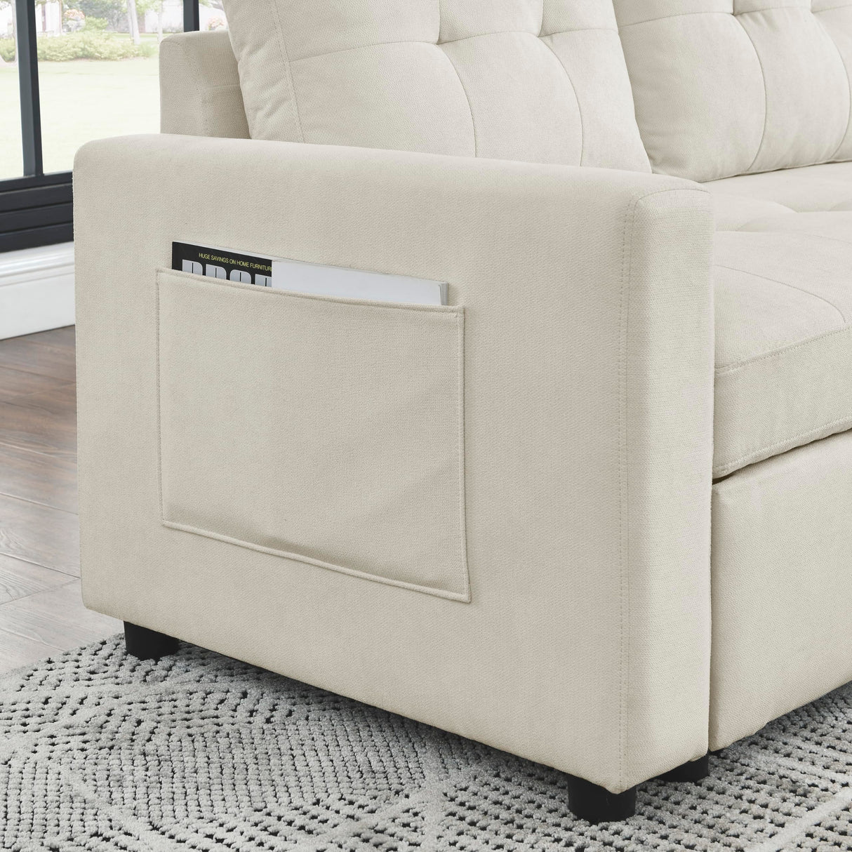 sectional Sofa with Pull-Out Sleeper Bed, L-Shape