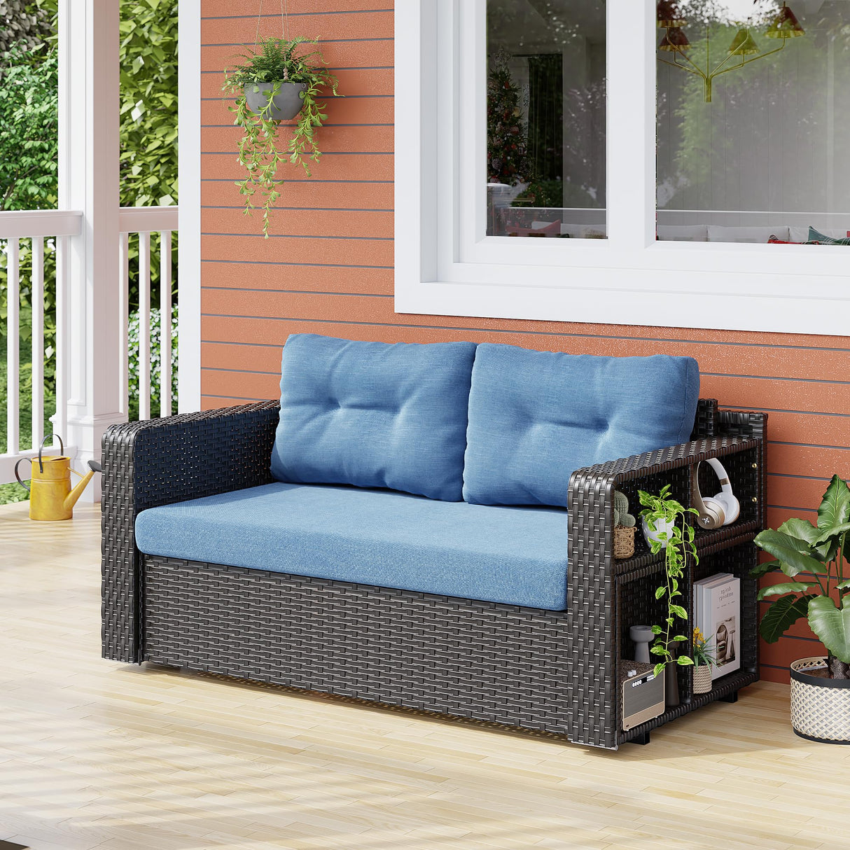 4-Seat Outdoor Furniture Patio Conversation Set, 2 Padded Rocking Chair & 2-Seat Patio