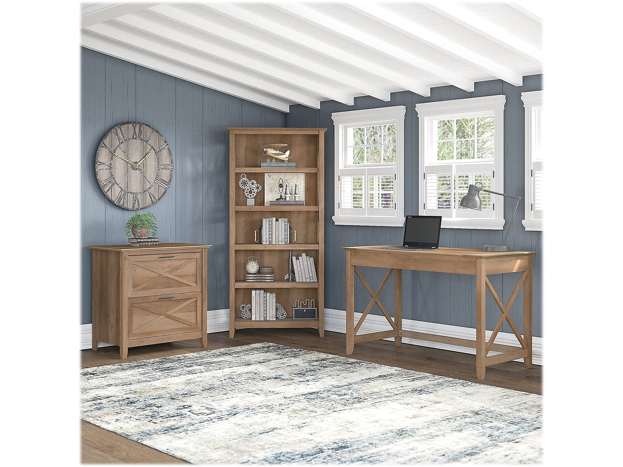 Key West 48W Writing Desk with 2 Drawer Lateral File Cabinet and 5 Shelf Bookcase