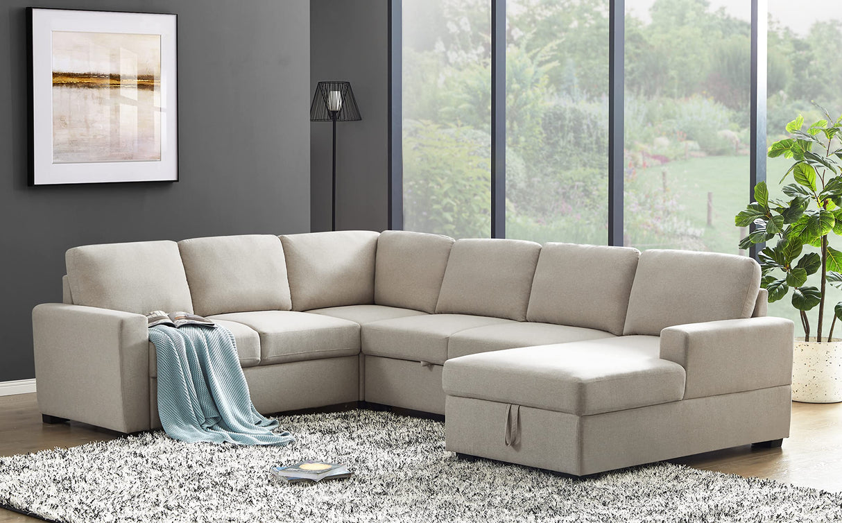 115" 4-Piece Upholstered Sectional Sofa with Storage Chaise and Removable