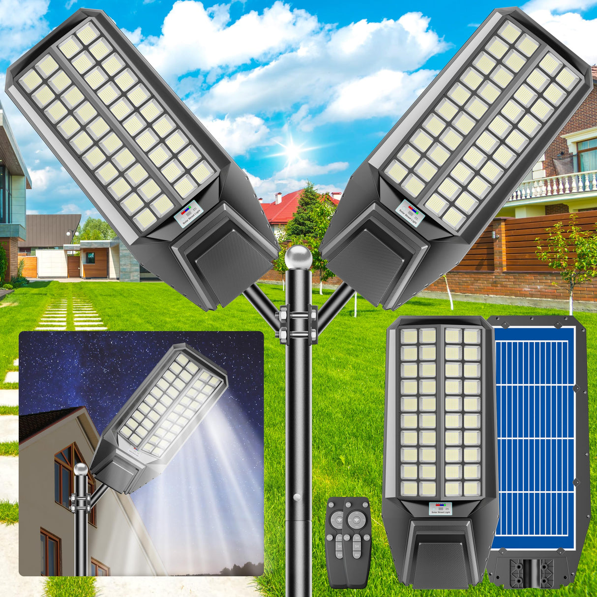 2-Pack 8000W Solar Street Light - 600000 Lumens, Dusk-to-Dawn, Waterproof