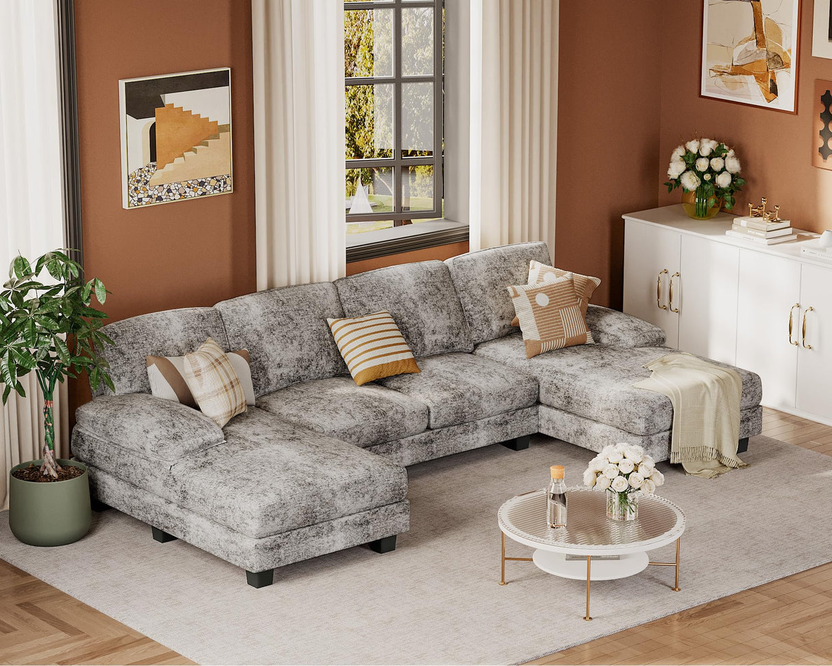 U Shaped Couch with Chenille Fabric Sectional Couches for Living Room