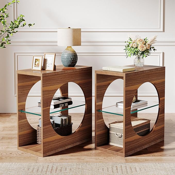 Narrow End Table for Living Room, Modern 3-Tier Side Table