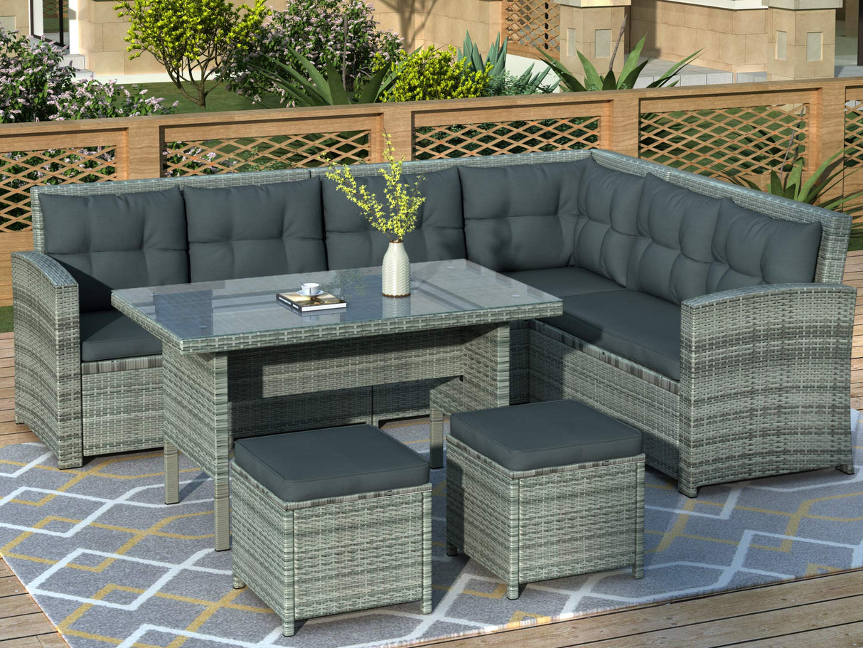 Patio Conversation Sets 6-Piece Patio Furniture Set Outdoor Sectional Sofa