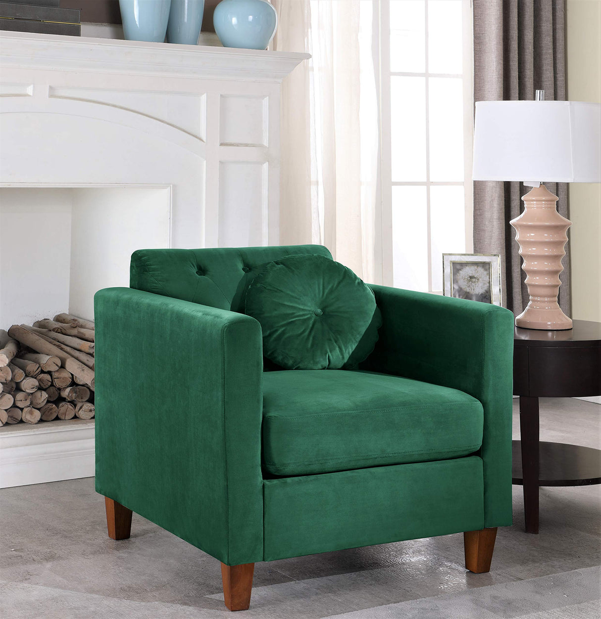High Density Foam 31.9’’ Wide Emerald Green Chesterfield Living Room Removable Cushion & Solid Wood Legs (S5530-5535) Velvet Tight Back Armchair