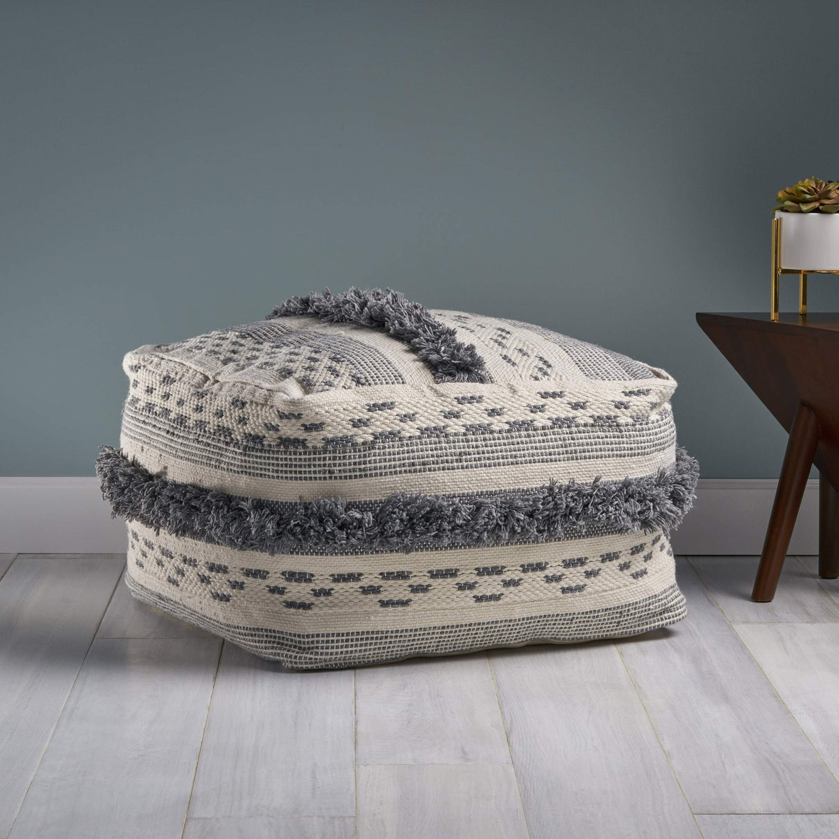 Contemporary Faux Yarn Pouf Ottoman Foot Stool - Bean Bag Floor Chair - Foot Rest